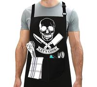 LINEN CLOSET Tabliers de barbecue amusants pour homme - Tabliers de chef de cuisine grossiers - Cadeaux de Noël pour papa, fils, père, mari avec 2 poches, Noir 1, taille unique