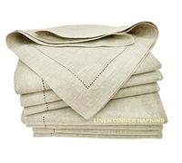 Linen Clubs - 100% Pure Linen, Dinner Napkin - Natural - 20x20 inches (Set of 6 Pack). Hemstitched Hand Made Ladder Lace Look Napkins. One of Life's Little Home Luxuries