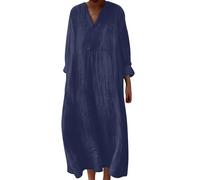 Linen Cocktail Dresses Women Crew Neck Long Sleeve Ladies Kaftans Muslim Dress Outfits Solid Maxi Loose Casual Beach Sundress Summer Plus Size Holiday Sundress Going Out Daily