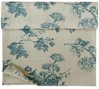 Linen & Cotton Chemin de Table en Tissu Chemin de Table Basse Flores à Motifs Fleurs - 100% Lin, Bleu Beige Naturel (40 x 100 cm) Petit Court Lavable Vintage Rustique pour Home Maison Campagne Deco