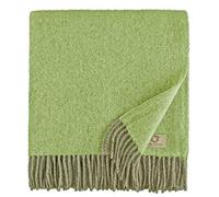Linen & Cotton Couverture Chaude et Douce Couverture Confortable Columbus - 100% Pure Laine de Nouvelle-Zélande, Beige Naturel Vert (140 x 200 cm) Plaid en Laine d'agneau, Couvre-Lit, Jete de Canape