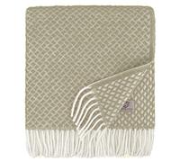Linen & Cotton Couverture en Laine Douce de Qualite Sofia avec Franges - 100% Pure Laine de Nouvelle-Zélande, Beige (130 x 170 cm) Plaid Canape Femme Homme en Laine Vierge Décoration de Votre Chambre