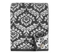 Linen & Cotton Jacquard Couverture Maille/Tricotée Caressa Motif Damassé - 100% Pure Laine de Nouvelle-Zélande, Noir Blanc (135 x 180cm) Plaid Tricoté/Jeté de Canapé/Couvre Lit/Blanket pour Sofa