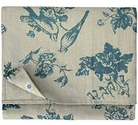 Linen & Cotton Nappe de Table Décoration de Table Drap de Table Flores à Fleur Désign - 100% Lin, Bleu Beige Naturel (140 x 300 cm) Shabby Chic Vintage Rustique pour Maison Salon Campagne Décor