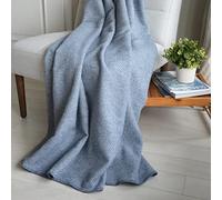 Linen & Cotton Plaid, Couverture en Laine, Couvre-Lit de Luxe Iceland - 100% Laine Pure (140 x 200cm, Bleu)