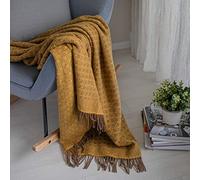 Linen & Cotton Plaid de Luxe Paris Diamant Sergé - 100% Pure Laine de Nouvelle-Zélande, Marron Jaune (140 x 200 cm) Couverture Couvre-Lit Jeté de Canapé Blanket pour Sofa Chaise Salon Home Maison