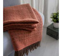 Linen & Cotton Plaid de Luxe Paris Diamant Sergé -100% Pure Laine de Nouvelle-Zélande, Marron Rose Corail (140 x 200cm) Couverture Couvre-Lit Jeté de Canapé Blanket pour Sofa Chaise Salon Home Maison