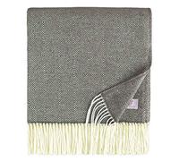Linen & Cotton Plaid Laine Anthracite Gris Diamond - Jete de Canape 140x200 | 100% Laine Merinos, Jeté de lit grande taille, chaud et doux, parfait pour canapé lit fauteuil et couvre-lit , avec Franges