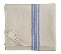 Linen & Cotton Vintage Shabby Chic Rustique Nappe de Table en Tissu Provence - 100% Lin Lavé, Beige Naturel Bleu (136 x 250 cm) Rayée Épaisse Champetre Rectangulaire Grande pour Maison Cuisine Noël
