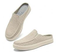 Linen Espadrilles for Men. Straw Casual Canvas Slip on Loafers. Fashion Breathable Hand Stitching Linen Indoor Outdoor Non-Slip Comfortable Flat (Beige Open-Back (Mule),42)
