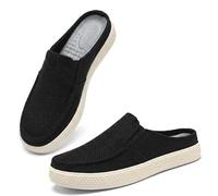 Linen Espadrilles for Men. Straw Casual Canvas Slip on Loafers. Fashion Breathable Hand Stitching Linen Indoor Outdoor Non-Slip Comfortable Flat (Black Open-Back (Mule),42)