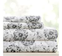 Linen Market Parure de lit 4 pièces en microfibre à motif double brossée, certifiée Oeko-TEX, ultra douce et infroissable, draps à poches profondes de 40,6 cm, facile d'entretien, grand lit, gris