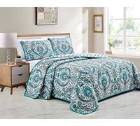 Linen Plus Lori Couvre-lit matelassé Turquoise/Bleu Sarcelle/Gris/Anthracite/Blanc