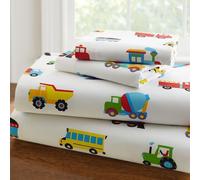 Linen Plus Parure de lit pour garçons/Adolescents, camions, Voitures, tracteurs, Avions, Ballons Blanc, Jaune, Rouge, Vert, Bleu, Drap Plat, Drap-Housse et taie d'oreiller pour lit Double