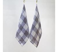 linendo Lot de 2 torchons de cuisine 100 % lin naturel très absorbants, très doux et multi-usages - Motif à carreaux écossais gris/blanc - Lavables - 50 x 75 cm
