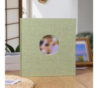 Linenscrapebook Album avec 40 pages intérieures vierges pour présentation de photos créatives et documentation mémoire en finition beige classique (vert rond)