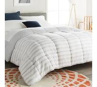 Linenspa Couette 4 saisons en microfibre - Ultra doux, Couette 220x240 cm, 2 personnes, Couverture Gris / rayé Blanc