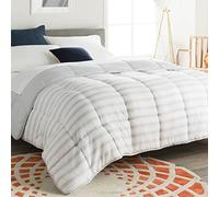 Linenspa Couette réversible en Duvet Alternatif et Insert, Toutes Saisons, piqûres carrés, literie pour Enfants, Adolescents et Adultes, Rayures Gris/Blanc, lit Queen Size Oversize
