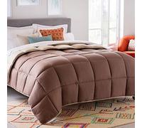 Linenspa Couette réversible en Duvet Alternatif et Insert, Toutes Saisons, piqûres carrés, literie pour Enfants, Adolescents et Adultes, Sable/Moka, lit Twin Size XL