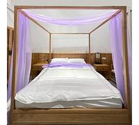 Linentalks Écharpe de lit à baldaquin lilas pour grand lit et lit complet, écharpe à baldaquin, écharpe transparente à quatre poteaux, rideaux de lit à baldaquin 1 pièce de 132 x 578 cm