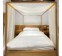 Linentalks Écharpe de lit ivoire pour lit double, rideaux de luxe à baldaquin de lit, cantonnière de lit, rideaux de lit à quatre poteaux, voilages de lit transparents 132 x 504 cm