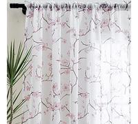 Linentalks Lot de 2 Rideaux Transparents Rose à Motif Floral de Cerisier - 240 cm de Long - pour Le Salon, la Chambre à Coucher