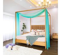 Linentalks Rideaux de lit Turquoise pour Grand lit et lit Double, écharpe de lit Bleu Tiffany, cantonnière Transparente sur lit, 4 Rideaux à baldaquin, 1 Rideau de baldaquin de 132 x 571 cm