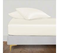 LINENWALAS Drap-housse 100% soie d'eucalyptus avec taies d'oreiller, drap-housse Tencel Lyocell à poches profondes et rafraîchissant, drap-housse plus doux que le coton égyptien (Super King, Ivoire