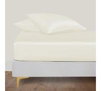 LINENWALAS Drap-housse en bambou bio végétalien avec taie d'oreiller, poche profonde de 40,6 cm, doux, soyeux et frais, 1 drap-housse et 2 taies d'oreiller (180 x 200 cm, ivoire/blanc cassé)