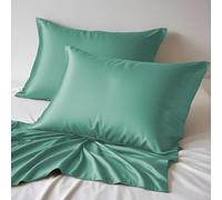 LINENWALAS Lot de 2 taies d'oreiller 100 % bambou bio de qualité supérieure pour les cheveux et la peau, taies d'oreiller rafraîchissantes pour taille standard avec fermeture à rabat (50 x 75 cm