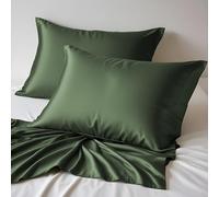 LINENWALAS Lot de 2 taies d'oreiller en bambou 100 % bio pour les cheveux et la peau, douces, respirantes et rafraîchissantes pour oreiller de taille standard (taille standard, vert avocat)