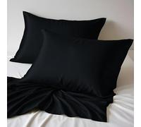 LINENWALAS Lot de 2 taies d'oreiller rafraîchissantes 100 % bambou bio pour les cheveux et la peau, taies d'oreiller rafraîchissantes pour les cheveux et la peau, taille standard (50,8 x 76,2 cm, noir