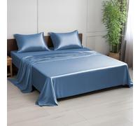Linenwalas Parure de lit 4 pièces en bambou 100 % naturel - Literie luxueuse, douce et rafraîchissante, drap plat et taies d'oreiller (double, bleu Bahamas)