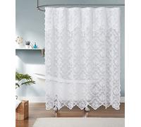 LinenZone Rideau de Douche Extra Long en Tissu en Dentelle avec cantonnière attachée - Style Rustique Moderne, Parfait pour Un décor campagnard ou Rustique (Blanc)