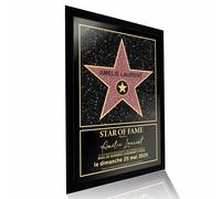 Lineo Étoile Hollywood Personnalisée Style Walk of Fame Certificat Star of Fame avec Nom et Date; Décoration Murale avec Cadre en Bois; Cadeau Unique Personnalisé (Noir, 42L x 30B cm, Sans cadre)