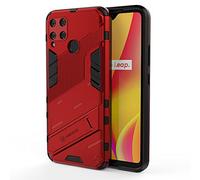 Liner Coque pour Realme Narzo 30A/Realme 7i, Double Couche Renforcée Défense TPU Silicone Antichoc Armure Protection Housse, Étui avec Invisible Bracket et Support pour Realme Narzo 30A - Rouge
