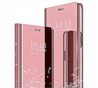 LINER Coque pour Xiaomi 11 Lite 5G NE/Xiaomi Mi 11 Lite, Élégant Mirror Smart View Standing Flip Etanche Ultra Mince Antichoc Anti-Rayures Coque Etui Housse pour Xiaomi 11 Lite 5G NE - Or Rose
