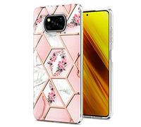 Liner Coque pour Xiaomi Poco X3 Pro, Ultra Mince Élégant en Silicone Souple Marbre Coque Brillante Antichoc Anti-Rayures, TPU Gel Etui Résistant pour Xiaomi Poco X3 NFC - Fleur Rose