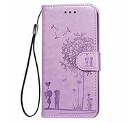 LINER Coque pour Xiaomi Redmi 9AT / Redmi 9A Etui Portefeuille, Joli Rétro Pissenlit Embossée Motif Premium PU Cuir Housse Flip Cover, Étui Antichoc Case pour Xiaomi Redmi 9AT / Redmi 9A - Violet
