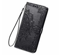 LINER Cuir Coque pour Xiaomi 11 Lite 5G NE/Xiaomi Mi 11 Lite, Élégant Motif Mandala Design Housse en Premium PU Portefeuille de Crédit Slot/Magnétique Flip Étui Antichoc Case - Noir