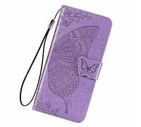 LINER Cuir Coque pour Xiaomi Redmi 9AT / Redmi 9A, Élégant Motif Papillon Design Housse en Premium PU Portefeuille de Protection Fonction Crédit Slot/Magnétique Flip Étui Antichoc Case - Violet Clair
