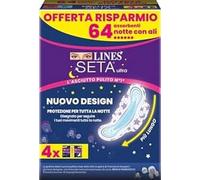 Lines Soie Ultra Absorbants Ultra Nuit avec Ailes, Pack de 64 pièces
