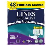 Lines Specialist Lot de 48 couches pour incontinence pour femme et homme, haute protection jusqu'à 12 heures, zéro odeur, taille L, escorte mensuelle, lot de 48 unités