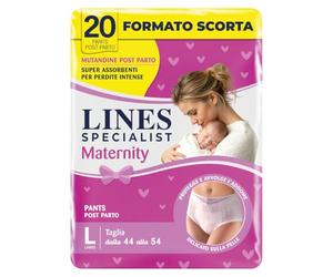 Lines Specialist Maternity Lot de 20 culottes absorbantes avec support d'abdomen et absorption rapide pour fuites post-accouchement, taille L