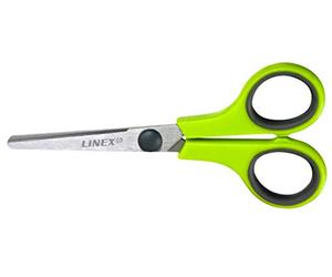 Linex 400100562 Ciseaux enfants en acier inoxydable, longueur 14 cm, pointe arrondie, Coupe précise, frappe Poignée Solide en plastique ABS, pomme avec des applications Gris inoxydable