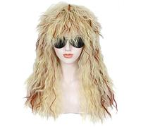 Linfairy 70s 80S Halloween Costumes à bascule Dude Perruque Punk en métal à bascule Disco Mullet Perruque bouclé (Blond Brun)