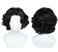 Linfairy Anime Cosplay Princesse Perruque Courte Cheveux Bouclés Noirs Halloween Costume Pleine Perruque
