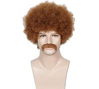 Linfairy Costumes Courts des Années 80 pour Hommes Perruque et Moustache Costume de Cosplay Halloween Perruque bouclée