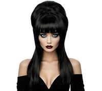 Linfairy Longue perruque noire droite Big Bouffant Beehive Wigs pour les femmes s'adapte au costume des années 50 années 80