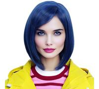 Linfairy Perruque Bleue Courte Pour Femmes Avec Frange Perruque de Cosplay Pour Costume Halloween